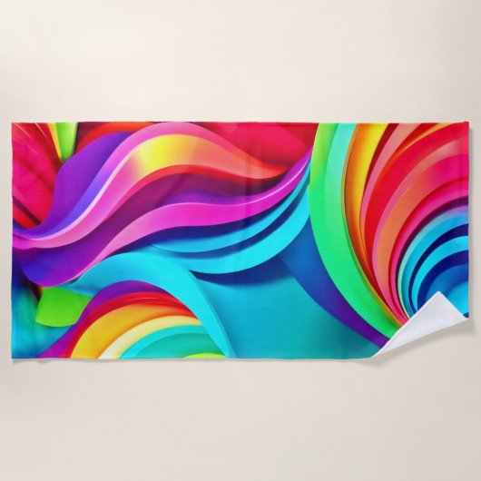 ダイナミック鮮やかカラーの抽象芸術波 ビーチタオル (正面)