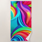 ダイナミック鮮やかカラーの抽象芸術波 ビーチタオル (正面)