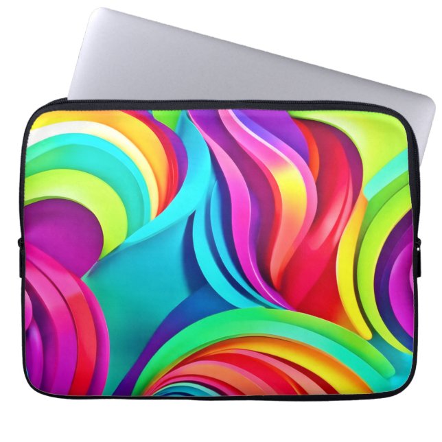 ダイナミック鮮やかカラーの抽象芸術波 ラップトップスリーブ (正面)
