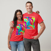 ダイナミック鮮やかカラーの抽象芸術波 Tシャツ (ユニセックス)