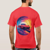 ダイナミック鮮やかスパイラルデザインの赤スポーツカー Tシャツ (裏面)