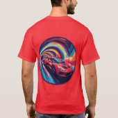 ダイナミック鮮やかスパイラルデザインの赤スポーツカー Tシャツ (裏面)
