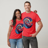 ダイナミック鮮やかスパイラルデザインの赤スポーツカー Tシャツ (ユニセックス)