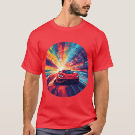ダイナミック鮮やかスパイラルデザインの赤スポーツカー Tシャツ
