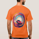 ダイナミック鮮やかスパイラルデザインの赤スポーツカー Tシャツ (裏面)
