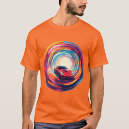 ダイナミック鮮やかスパイラルデザインの赤スポーツカー Tシャツ