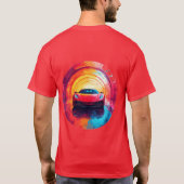 ダイナミック鮮やかスパイラルデザインの赤スポーツカー Tシャツ (裏面)