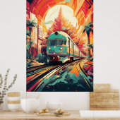 ダイナミック鮮やかトラック:トレインアート抽象芸術レール ポスター (キッチン)