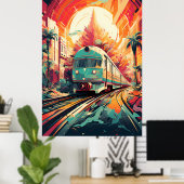 ダイナミック鮮やかトラック:トレインアート抽象芸術レール ポスター (ホームオフィス)