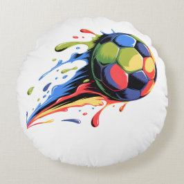 ダイナミック サッカー ボール ペイント スプラッター カラフル スポーツ ラウンドクッション