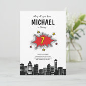 ダイナミック・スーパーヒーロー1st誕生日招待状 招待状 (スタンド正面)