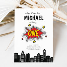 ダイナミック・スーパーヒーロー1st誕生日招待状