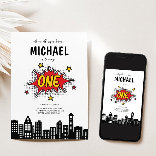 ダイナミック・スーパーヒーロー1st誕生日招待状 招待状