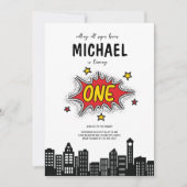 ダイナミック・スーパーヒーロー1st誕生日招待状 招待状 (正面)