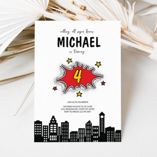 ダイナミック・スーパーヒーロー4th誕生日招待状 招待状