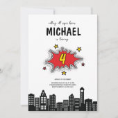 ダイナミック・スーパーヒーロー4th誕生日招待状 招待状 (正面)