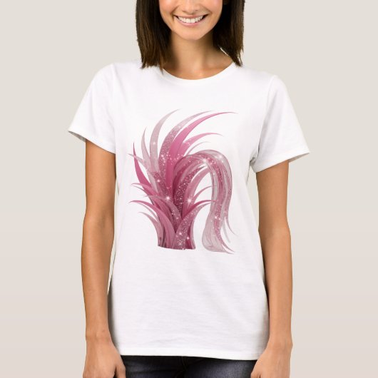 ダイナミック ピンク ラメ入り植物 カスタムTシャツ Tシャツ (正面)