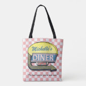 ダイナーの印のレトロ50sのピンクは|の名前をカスタムするを市松模様にしました トートバッグ (裏面)