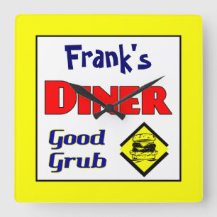 ダイナーカスタムレトロキッチンウォールクロック スクエア壁時計