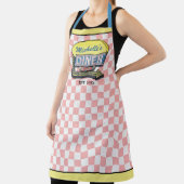 ダイナーサインレトロ50s世紀中頃のピンクチモダンェック エプロン (インサイチュ)