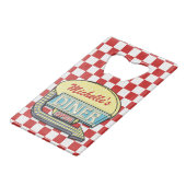 ダイナーサインレトロ50s赤市松模様に|名前をカスタムする クレジットカード栓抜き (正面アングル)