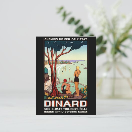 ダイナードの海岸線、スイミングガール、ヴィンテージ旅行 ポストカード (スタンド正面)