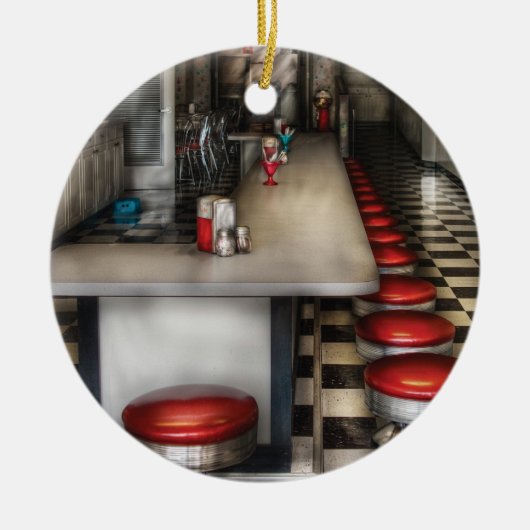ダイナー- 50年代-アイスクリーム店 セラミックオーナメント (正面)