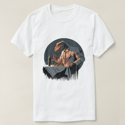 ダイニングおもしろいレストランでのTRex素晴らし恐竜 Tシャツ (デザイン正面)