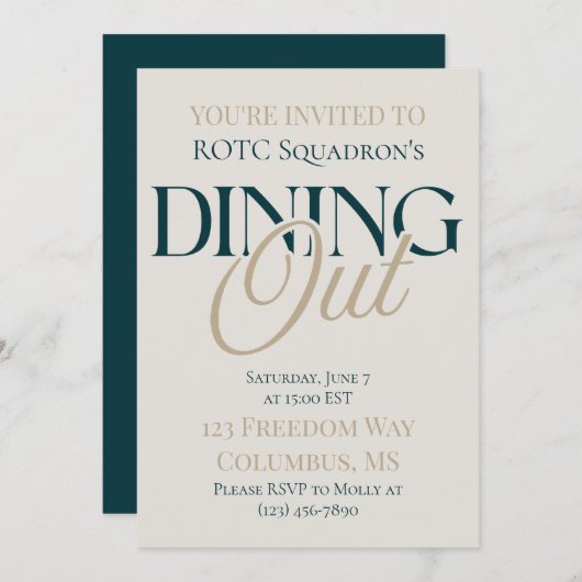 ダイニングアウト – モダンセリフ軍隊 招待状 (正面/裏面)