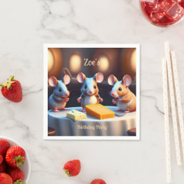 ダイニングテーブルでマウスの家族，子供の誕生日 スタンダードカクテルナプキン