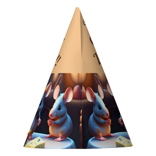 ダイニングテーブルでマウスの家族,子供の誕生日 パーティーハット (裏面)