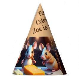 ダイニングテーブルでマウスの家族，子供の誕生日 パーティーハット