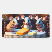 ダイニングテーブルでマウスの家族,子供の誕生日 横断幕 (横)