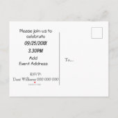 ダイニングテーブルのマウスファミリー子供の誕生日 インビテーションポストカード (裏面)