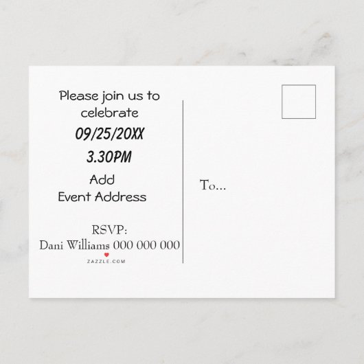 ダイニングテーブルのマウスファミリー子供の誕生日 インビテーションポストカード (裏面)