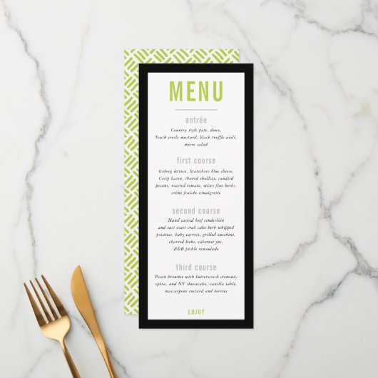 ダイニングメニュー モダン メタル グリッド ライム ブラック メニュー (正面/裏面インサイチュ)