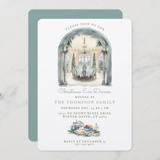 ダイニングルームテーブル |クリスマスイブディナー 招待状 (正面/裏面)