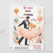 ダイニーピンクツチュシックガールズバレリーナ1st誕生日 招待状 (正面)