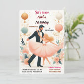ダイニーピンクツチュシックガールズバレリーナ1st誕生日 招待状 (スタンド正面)
