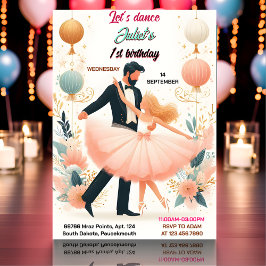 ダイニーピンクツチュシックガールズバレリーナ1st誕生日 招待状