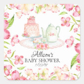 ダイニーピンクフローラベビーティーパーティー封筒用シール スクエアシール (正面)