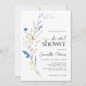 ダイニーブルーワイルドフラワーズシンプルネイビーブライダルシャワー 招待状 (正面)