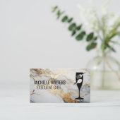 ダイニ素晴らしングロゴ | 金ゴールド白大理石 名刺 (スタンド正面)