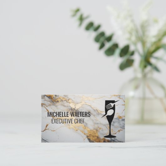 ダイニ素晴らしングロゴ | 金ゴールド白大理石 名刺 (スタンド正面)