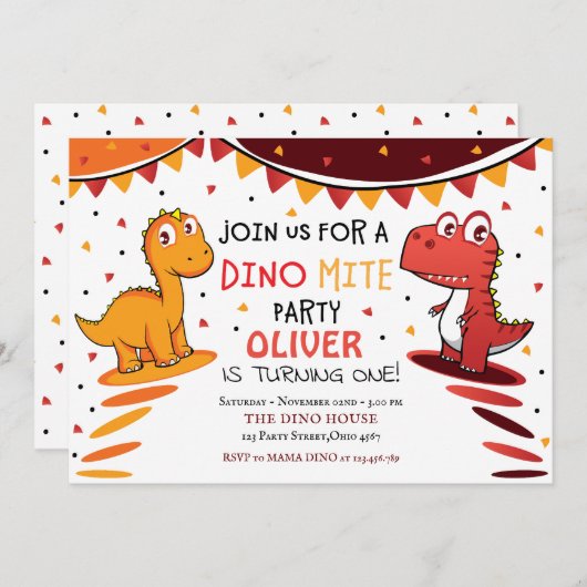 ダイノミカラフルト恐竜誕生パーティー 招待状 (正面/裏面)