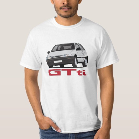 ダイハツ・シャレードGTtiターボ グレー缶バッジ付き - DIY Tシャツ (正面)