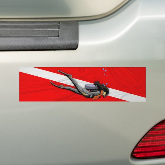 ダイバーおよびしわを寄せられた飛び込みの旗 バンパーステッカー (車上)