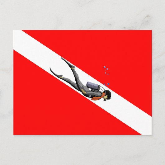 ダイバーおよびダイビング国旗 ポストカード (正面)