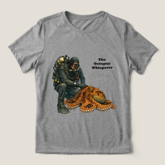 ダイバーが大きなタコをなでるスクーバダイビング トライブレンドＴシャツ
