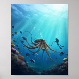 ダイバーが巨大な海の生き物を発見 ポスター
